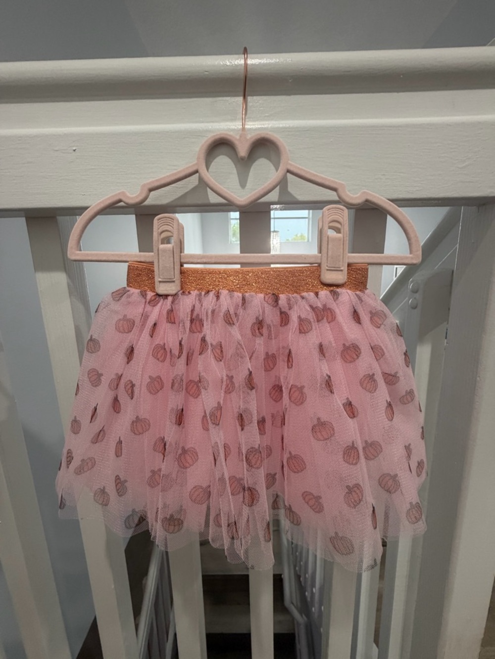 Mud Pie Pink Tulle Skirt with Pumpkin Print and Glitter Waistband 3-5T